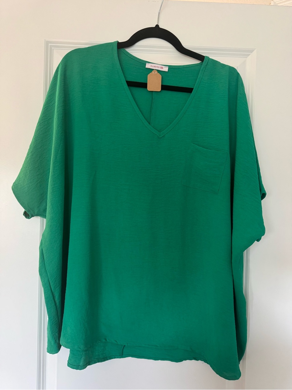 Emerald Green V-Neck Top with Pocket